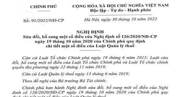 Nghị định sửa đổi, bổ sung quy định chi tiết một số điều của Luật Quản lý thuế