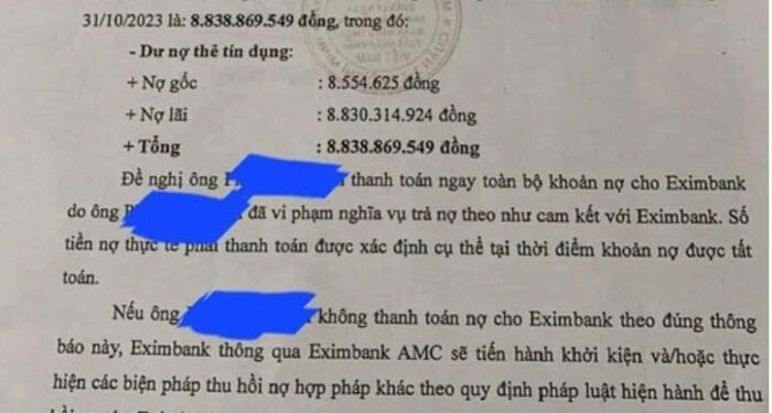 Làm rõ tính pháp lý vụ việc nợ thẻ tín dụng Eximbank gần 9 triệu thành nợ xấu hơn 8,8 tỷ đồng